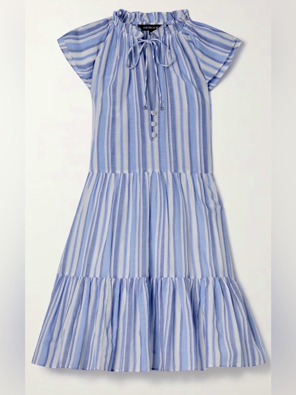 NWT Veronica Beard Zee Dress Blue Multi Striped Tiered Ruffle Size 14